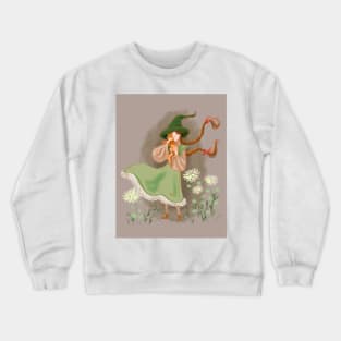 Cottage core witch with fox cubs Crewneck Sweatshirt